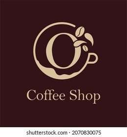 Initial O letter with Coffee Cup, Coffee Bean, Liquid for Coffee Shop, Restaurant, Cafe, Beverage Business Simple and modern Logo Template Idea