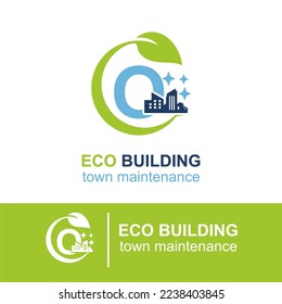 Initial O Letter Eco Building Town Maintenance Building Exterior Company Logo Design Idea Template. Home and Building Cleaning Service