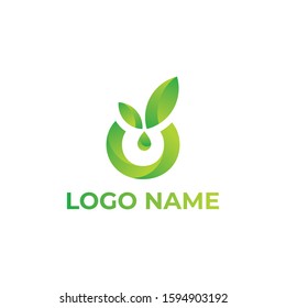 Initial O letter leaves with water droplets. Minimalist and modern cannabis leaf design