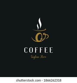 Initial o letter on cup coffee concept logo for coffee shop and store, cafeteria brand template