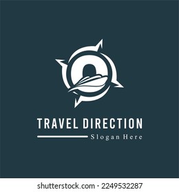 Initial O Letter with Ship Marine and Compass Icon for Travel Guide Navigation Business Logo Idea Template