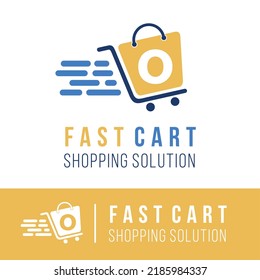 Initial o letter in trolley cart shopping logo with speed symbol for fast online shopping delivery logo concept	