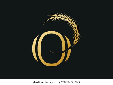 Initial O Letter with Wheat Grain for Bakery, Bread, Cake, Café, Pastry, Healthy Food, Cafeteria, Home Industries Business Logo Vector Idea