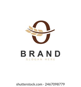 Initial O Letter with Wheat Grain for Bakery, Bread, Logo Design Vector Icon Illustration