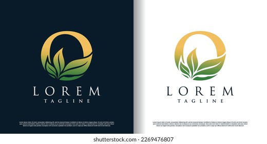 initial o logo design template with leaf icon and creative concept premium vector