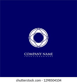 initial O logo letter with abstract circle lines pattern symbol design concept in blue background color