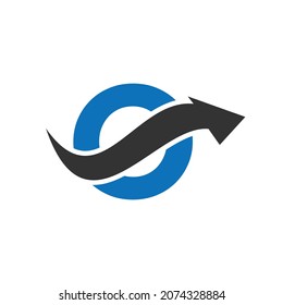 Logo O inicial, Letra O y signo de combinación de flecha financiera. Logotipo De Finanzas Con Concepto De Carta. Logo De Marketing Y Negocios Financieros