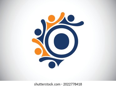 Initial O monogram alphabet with connecting people. Team, cooperation logo sign symbol. Font emblem. Logo for corporate business collaboration and great work