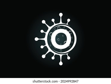 Initial O monogram alphabet with Coronavirus cells. Lab logo sign symbol design vector Illustration. Font emblem. Corona virus (Covid-19). Stop Coronavirus