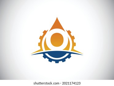 Initial O monogram alphabet with gear swoosh and oil. Oil and gas logo concept. Font emblem. Modern vector logo for petroleum business and company identity