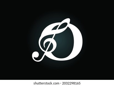 Initial O monogram alphabet with a musical note. Symphony or melody signs. Musical sign symbol. Font emblem. Modern vector logo design template.