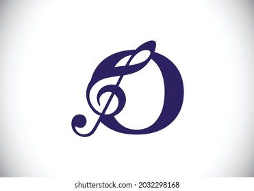 Initial O monogram alphabet with a musical note. Symphony or melody signs. Musical sign symbol. Font emblem. Modern vector logo design template.