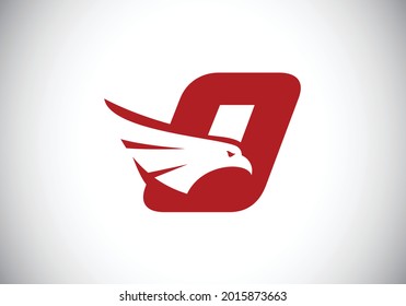 Alfabeto monocálmico O inicial con símbolo de espacio negativo de la cabeza águila. Ilustración vectorial de la cabeza de águila creativa. Diseño de logotipo moderno para negocios e identidad de la empresa.