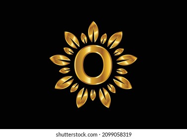 Initial O monogram letter alphabet with leaf wreath. Golden leaf, flower logo design concept. Modern vector logo design for business, and company identity.