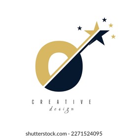 Initial O monogram letter alphabet with swoosh and star logo icon. Abstract star logo sign symbol design. Modern vector logo for business and company