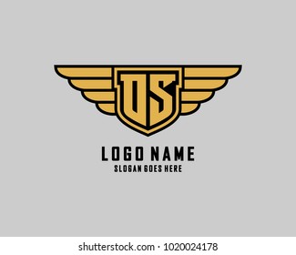 Initial O & S wing shield logo template vector