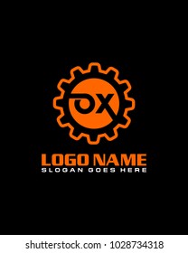 Initial O & X gear logo template vector
