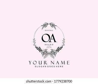 Initial OA beauty monogram and elegant logo design, handwritten initial signature logo for wedding, fashion, floral and botanical. Creative template.