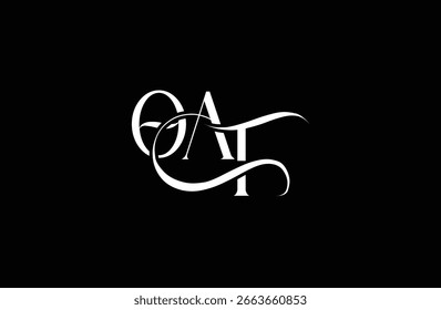 Diseño inicial del logotipo de la carta OAT. Diseño elegante del logotipo del monograma con los Elementos decorativos y la tipografía