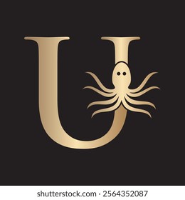 Initial Octopus Logo combine with letter U vector template