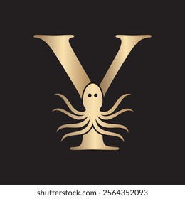 Initial Octopus Logo combine with letter Y vector template