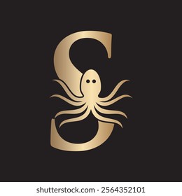 Initial Octopus Logo combine with letter S vector template