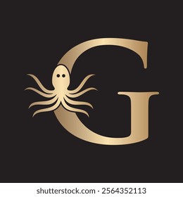 Initial Octopus Logo combine with letter G vector template