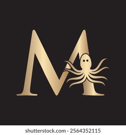 Initial Octopus Logo combine with letter M vector template