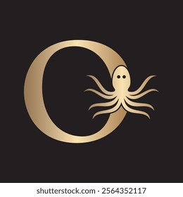 Initial Octopus Logo combine with letter O vector template