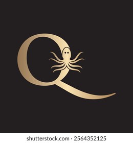 Initial Octopus Logo combine with letter Q vector template