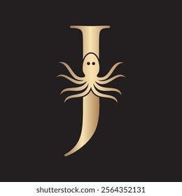 Initial Octopus Logo combine with letter J vector template