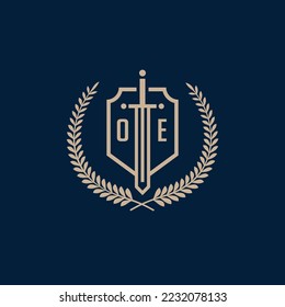 Initial OE elegant sword and shield icon vector template
