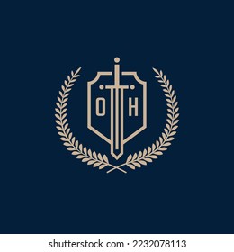 Initial OH elegant sword and shield icon vector template