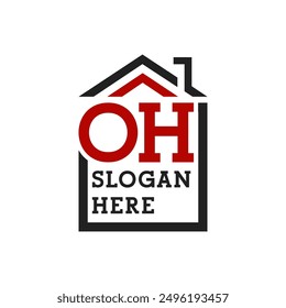 Initial OH house logo for Roofing. Letter OH Real Estate Logo