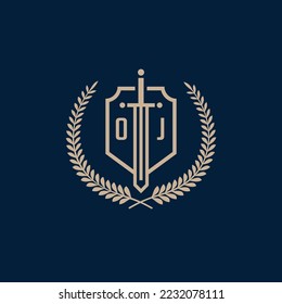 Initial OJ elegant sword and shield icon vector template