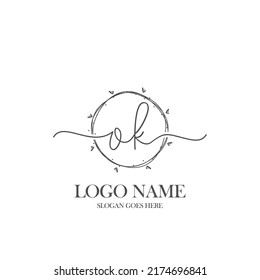 Initial OK beauty monogram and elegant logo design, handwriting logo of initial signature, wedding, fashion, floral and botanical with creative template.