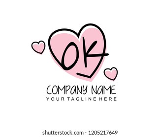 Initial OK with love logo template vector