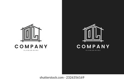 Initial OL home logo with creative house element in line art style vector design template