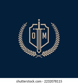 Initial OM elegant sword and shield icon vector template