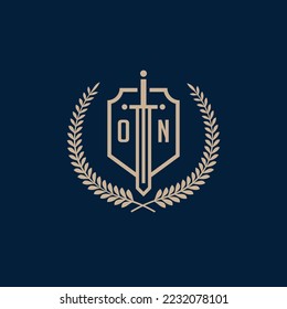 Initial ON elegant sword and shield icon vector template