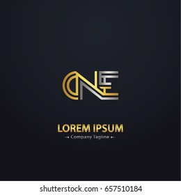 Initial ONE Letter Abstract Vector Logo Design Template. Creative Typographic Concept Icon with Gold Color.