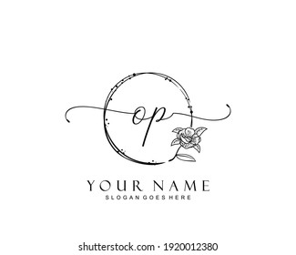 Initial OP beauty monogram and elegant logo design, handwriting logo of initial signature, wedding, fashion, floral and botanical with creative template.