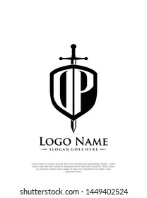 initial OP letter with shield style logo template vector