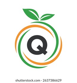 
 Initial Orange Logo combine with letter Q vector template