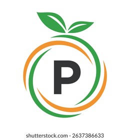 
 Initial Orange Logo combine with letter P vector template