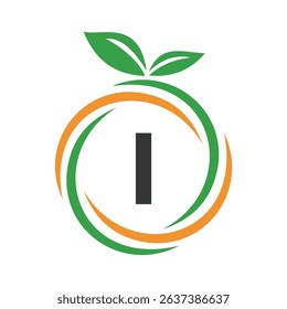 
 Initial Orange Logo combine with letter I vector template