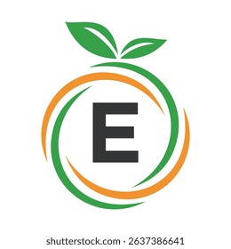 
 Initial Orange Logo combine with letter E vector template