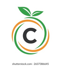 
 Initial Orange Logo combine with letter C vector template