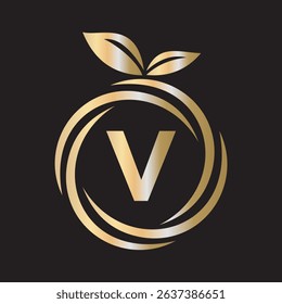 
 Initial Orange Logo combine with letter V vector template
