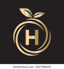
 Initial Orange Logo combine with letter H vector template